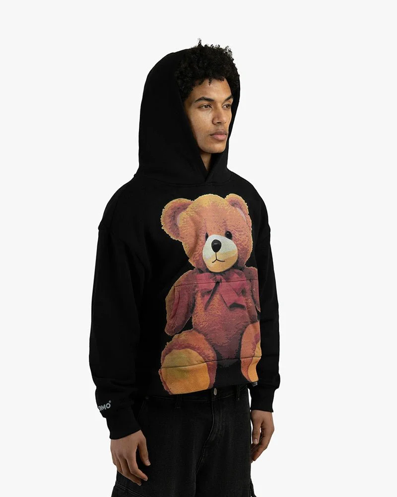 Black Cropped Hoodie | Bold Teddy Bear Graphic - Image 3