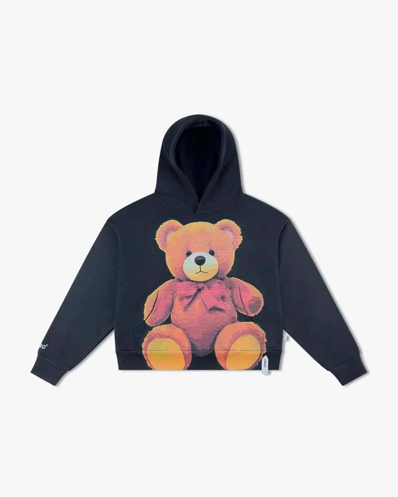 Black Cropped Hoodie | Bold Teddy Bear Graphic - Image 6