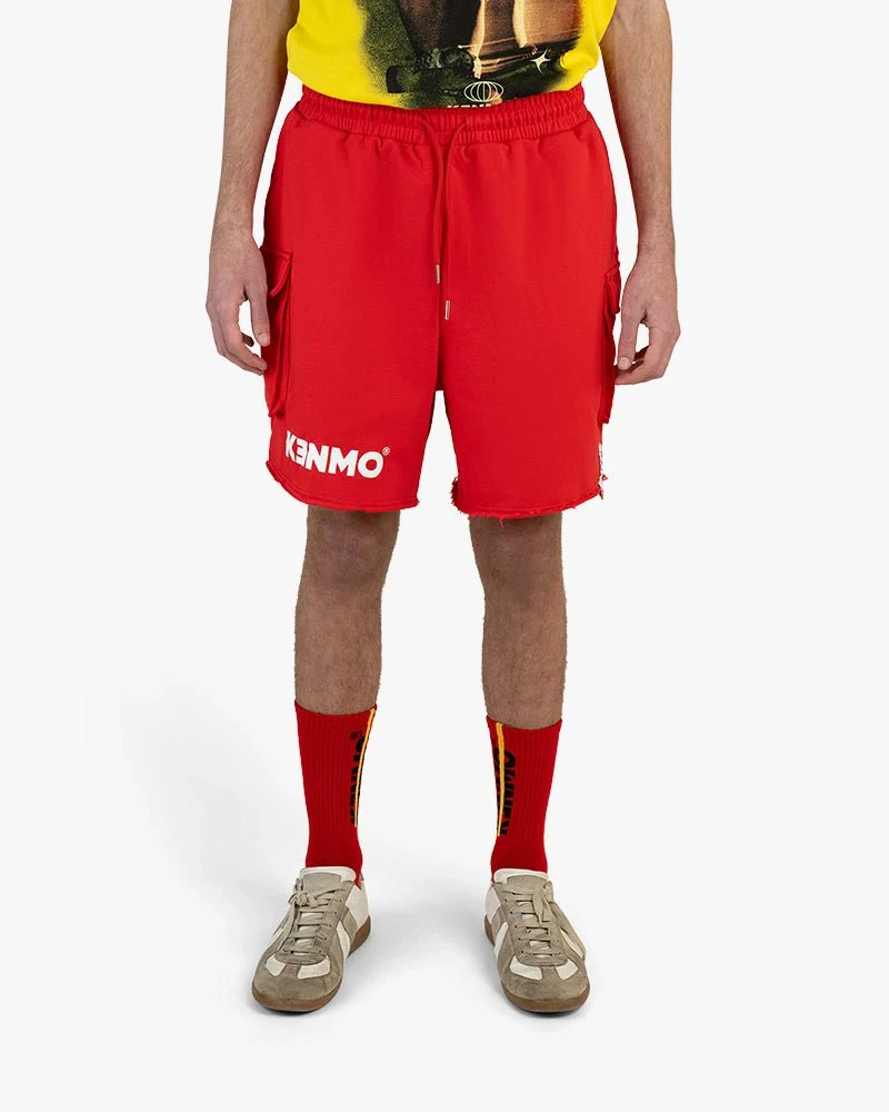 Red Cargo Shorts | Large Side Pocket With Kenmo Logo