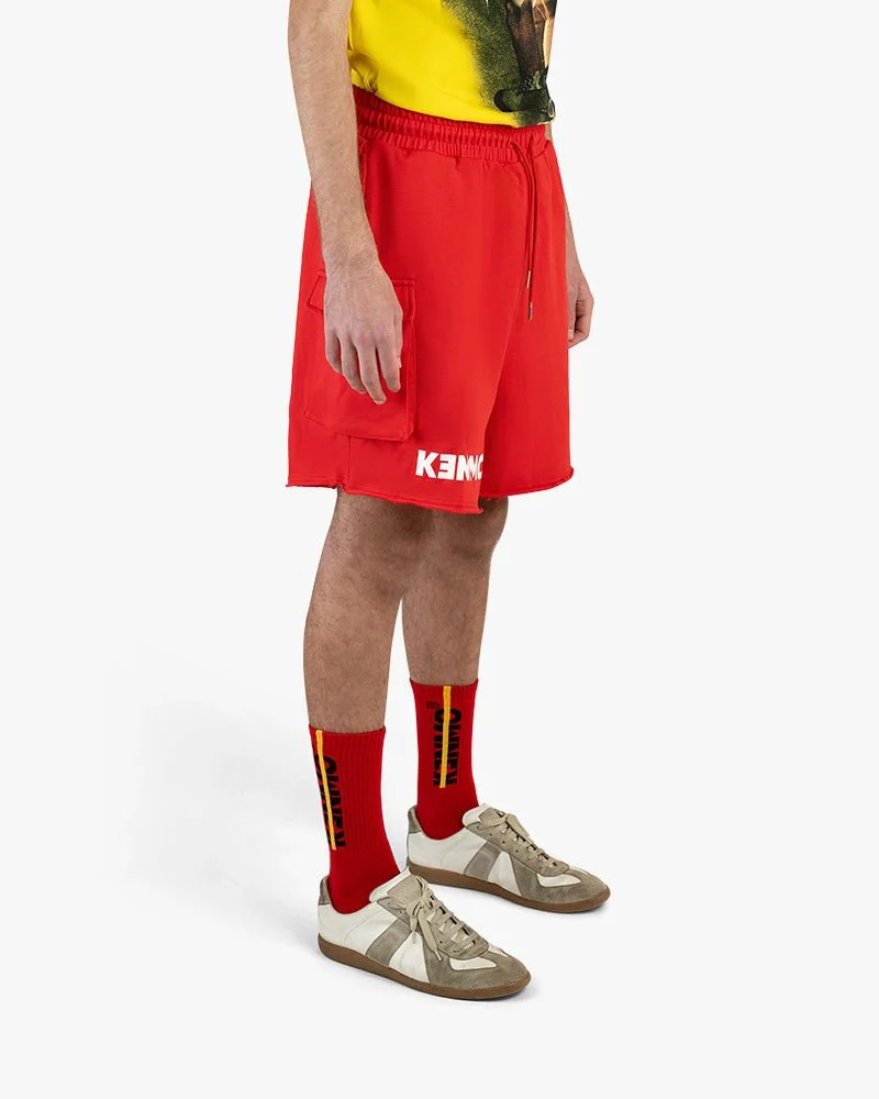 Red Cargo Shorts | Large Side Pocket With Kenmo Logo - Image 3