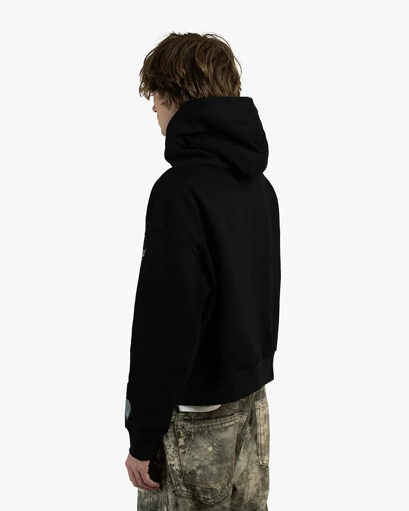 Black Cropped Hoodie | Catharsis Graphics With Stars - Image 4