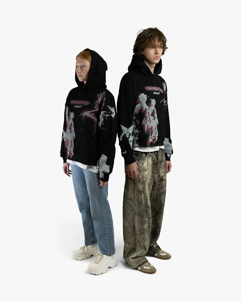 Black Cropped Hoodie | Catharsis Graphics With Stars - Image 5