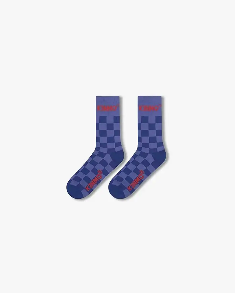 Blue & Navy Checkered Socks | Kenmo Logo On Cuff