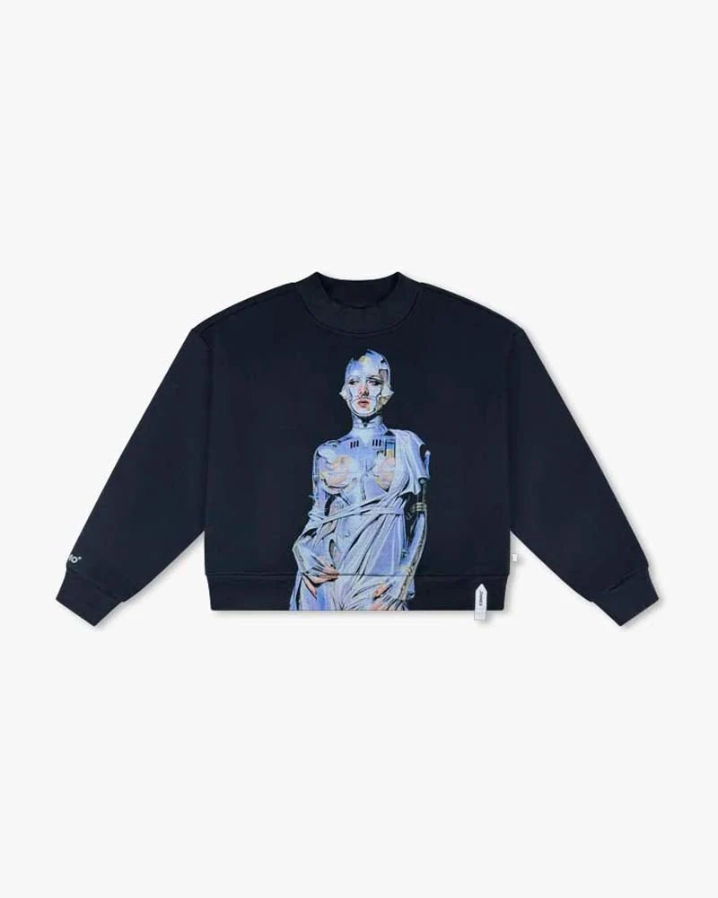 Black Cropped Sweatshirt | Cyborg Girl Graphic - Image 6
