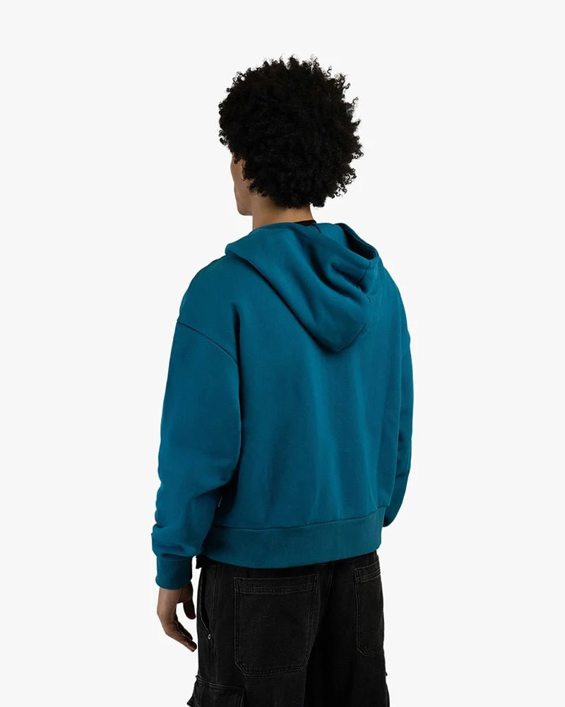Blue Zip-Up Cropped Hoodie | Vintage Fashion Design Graphic - Image 4