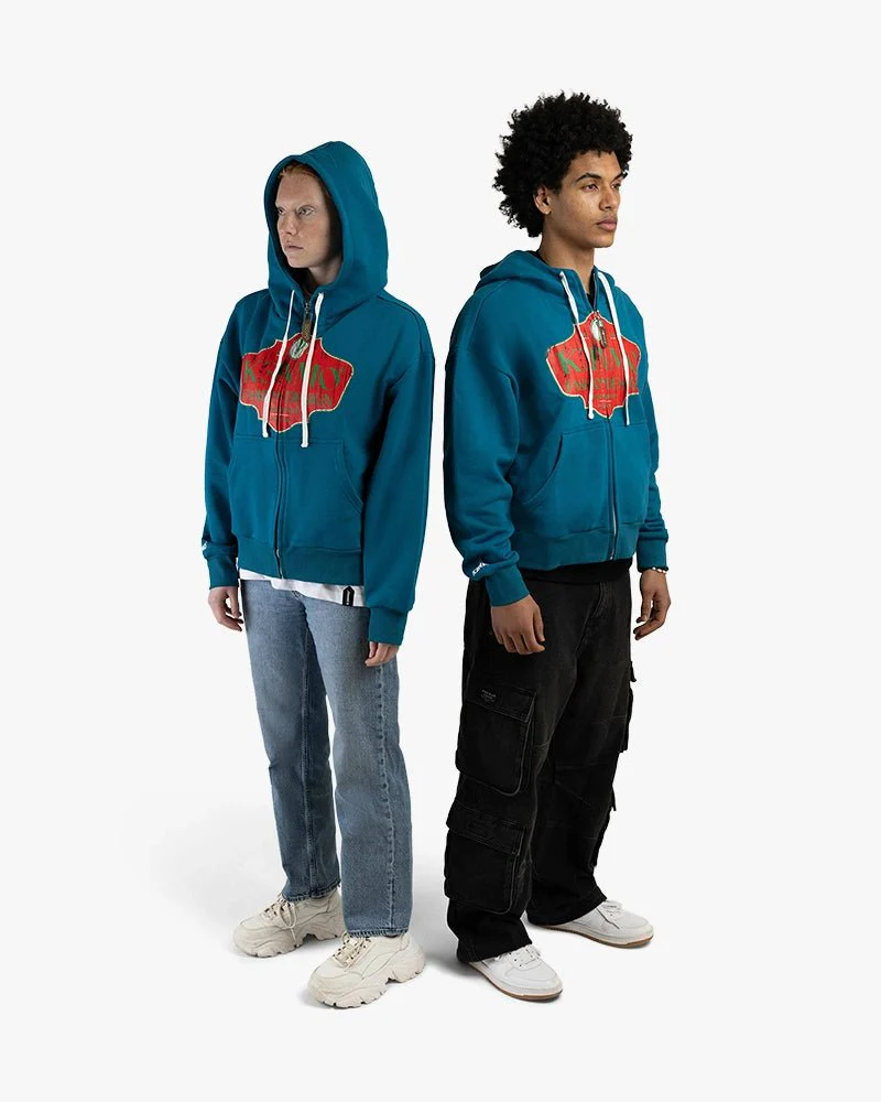 Blue Zip-Up Cropped Hoodie | Vintage Fashion Design Graphic - Image 5