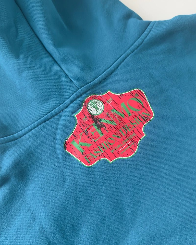 Blue Zip-Up Cropped Hoodie | Vintage Fashion Design Graphic - Image 7