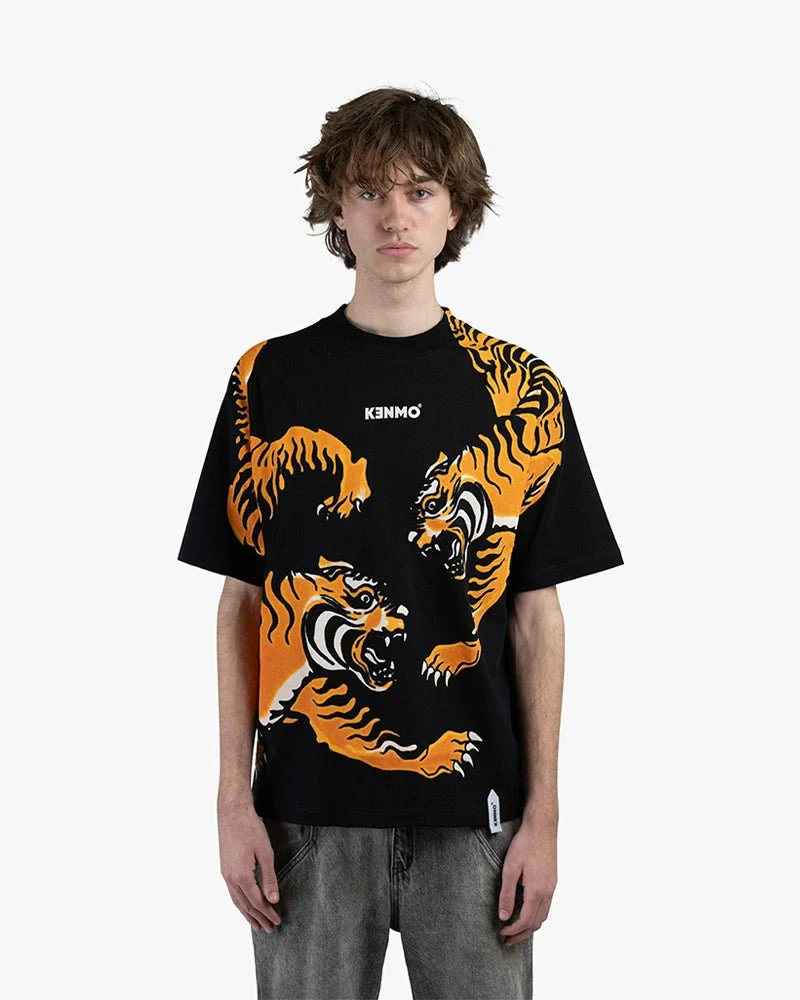 Black Oversize Tee | Logo With Bold Tiger Graphics