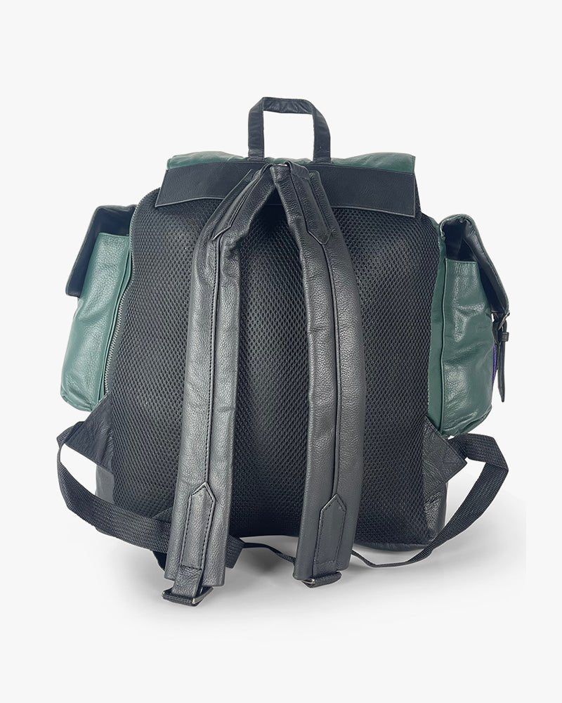 Green Leather Backpack | Two Side Pocket With Arrow Logo - Image 3