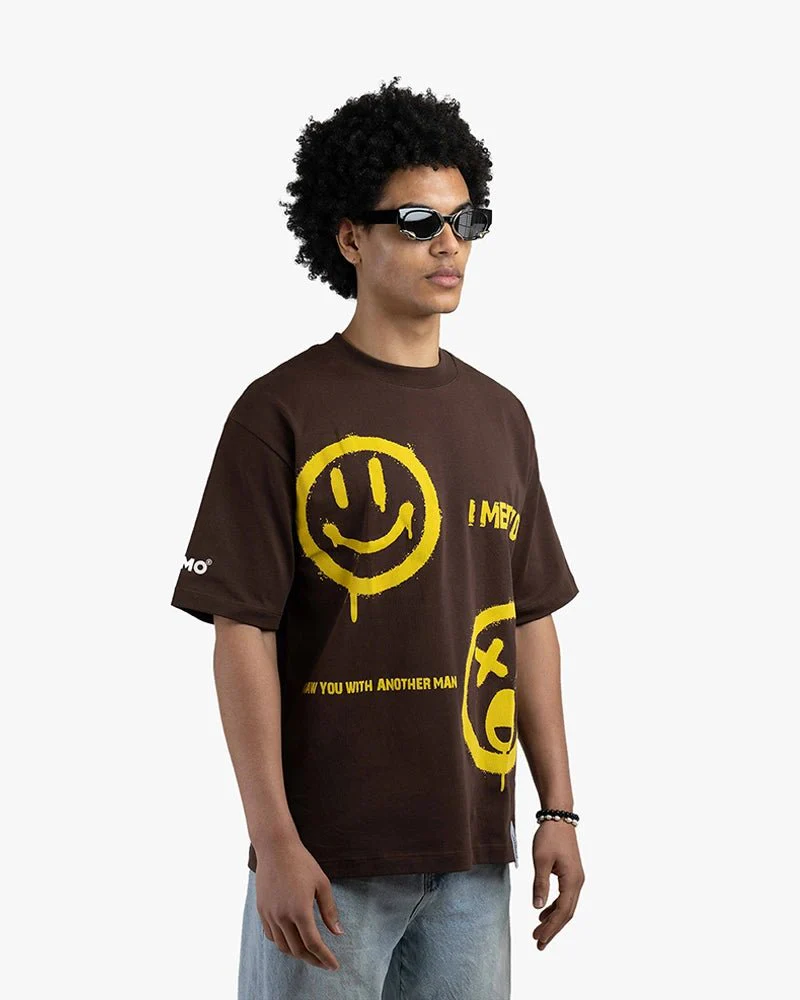 Brown Oversize Tee | Reaction Emoji Graphics - Image 3