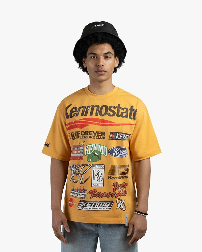 Yellow Oversize Tee | Kenmostate Patches Graphic