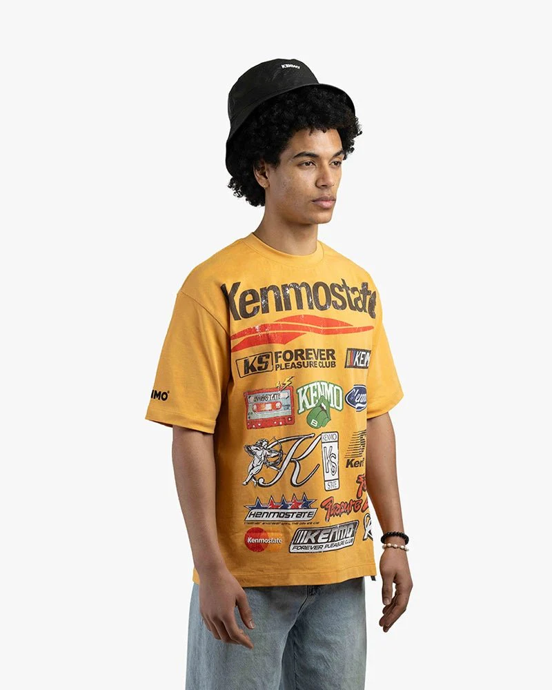 Yellow Oversize Tee | Kenmostate Patches Graphic - Image 3