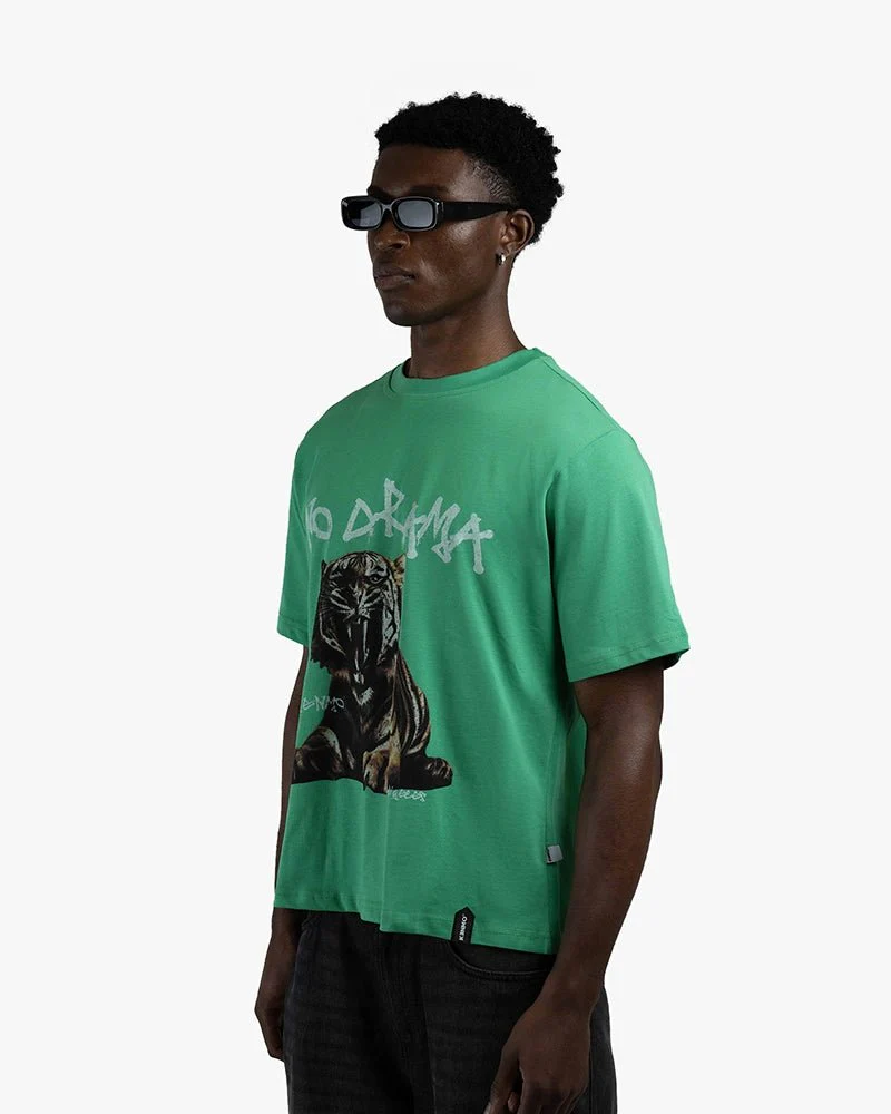 Green Oversize Tee | No Drama With Roaring Tiger Graphic - Image 2