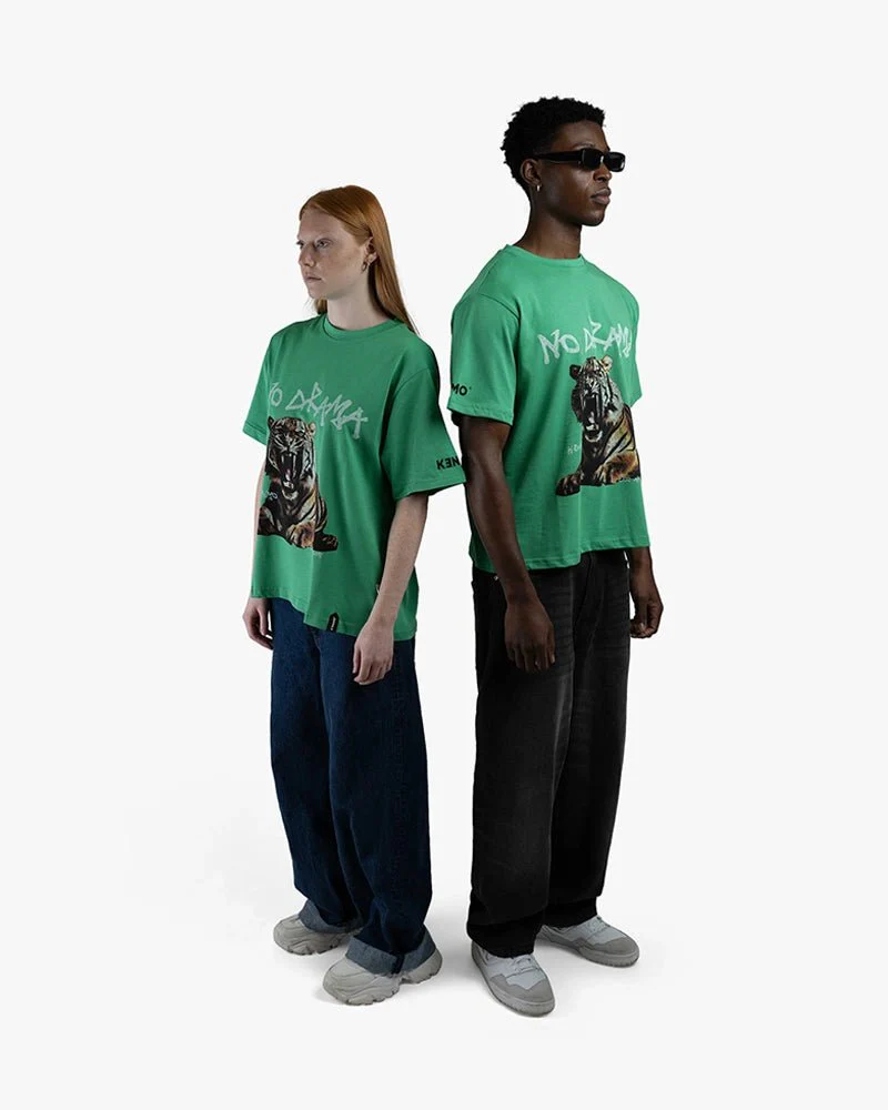 Green Oversize Tee | No Drama With Roaring Tiger Graphic - Image 5