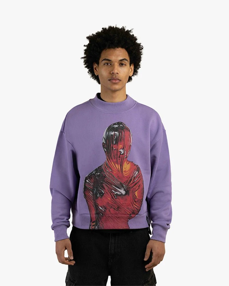 Purple Cropped Sweatshirt | Red Robot Graphic