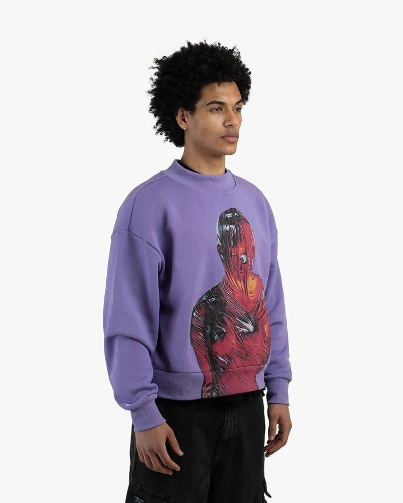 Purple Cropped Sweatshirt | Red Robot Graphic - Image 3