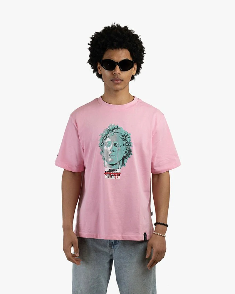Pink Oversize Tee | Statue Head With Tears Graphic