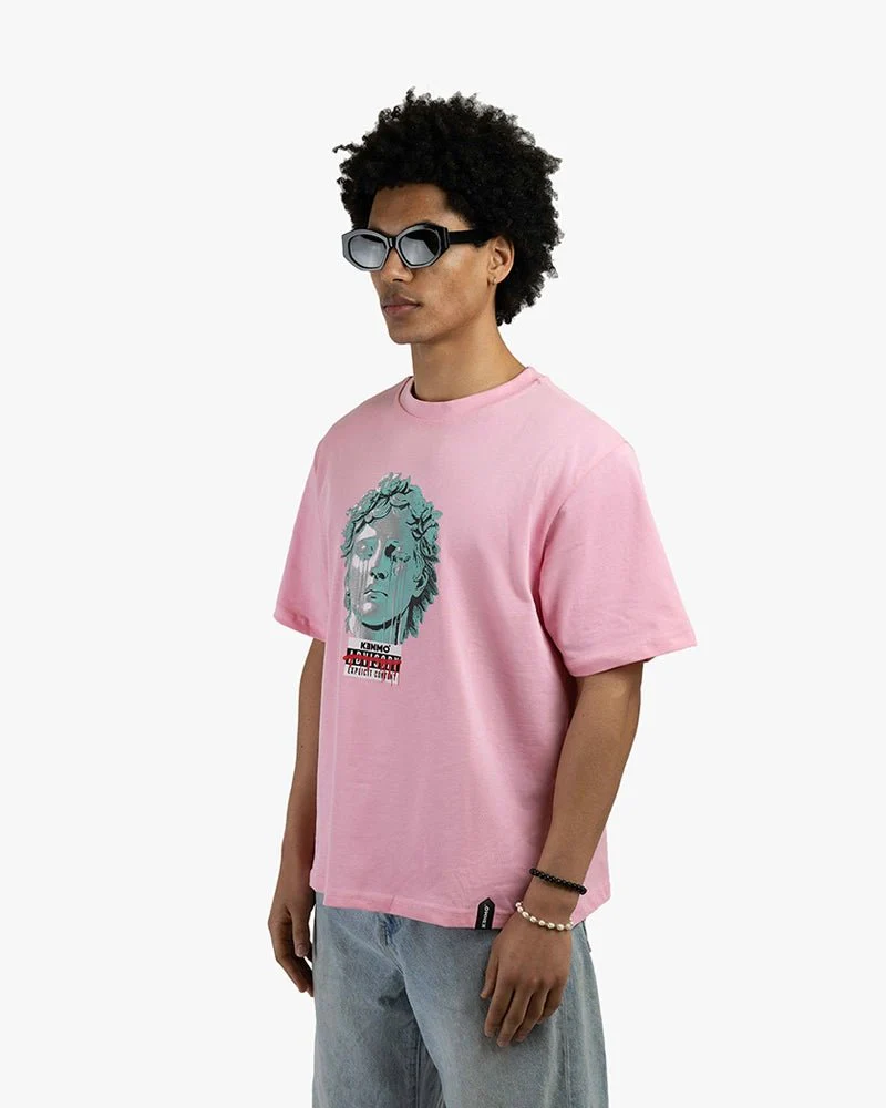 Pink Oversize Tee | Statue Head With Tears Graphic - Image 2