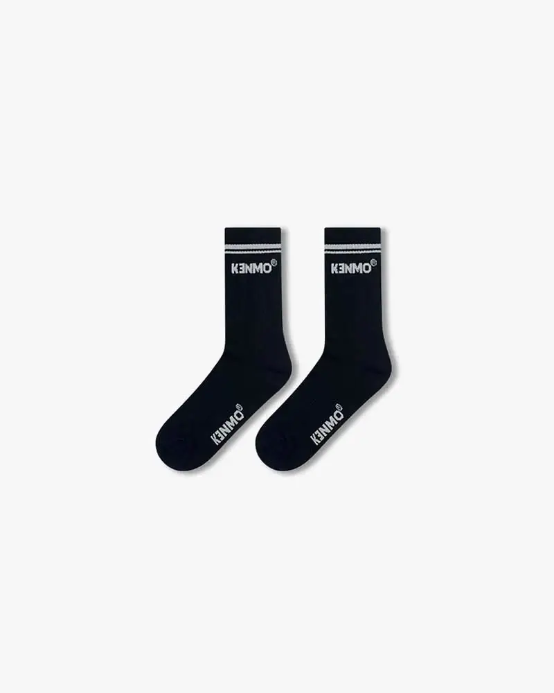 Black Signature Socks | Two-Line Cuff with Kenmo Logo Style