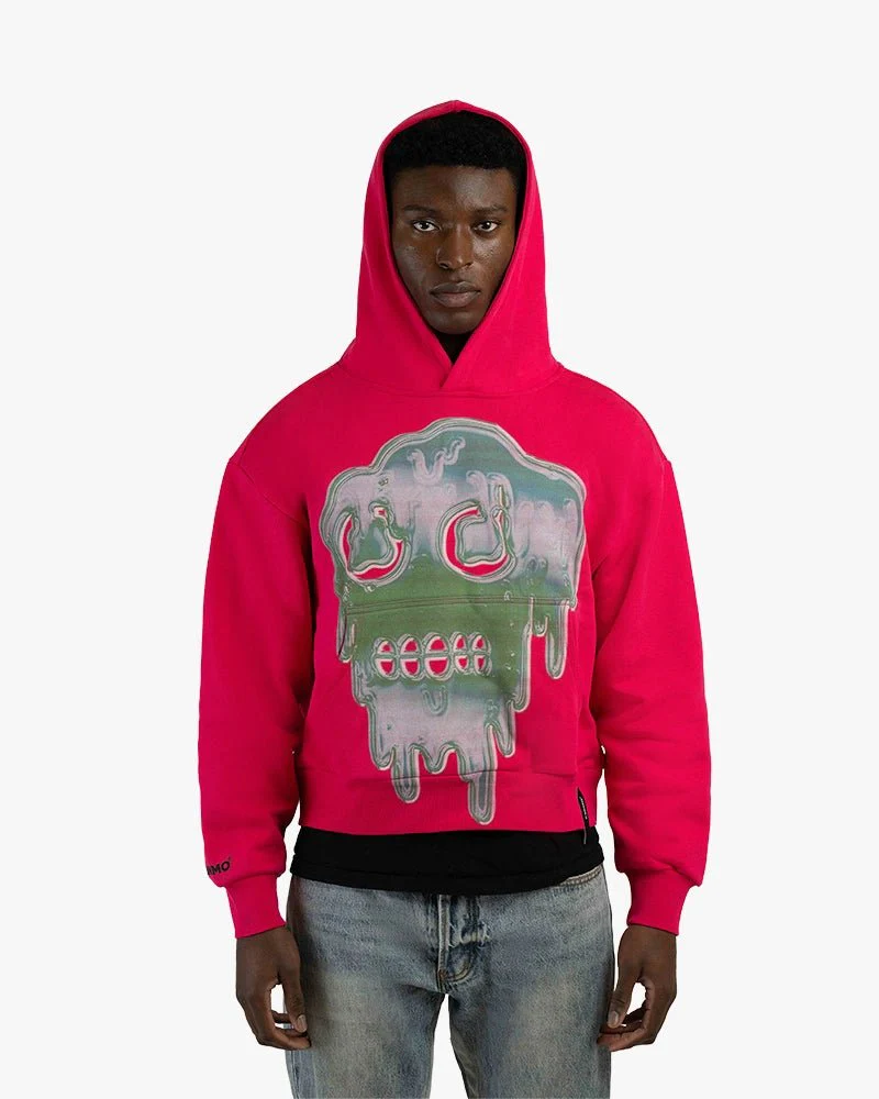 Pink Cropped Hoodie | Dripping Slime Head Graphic