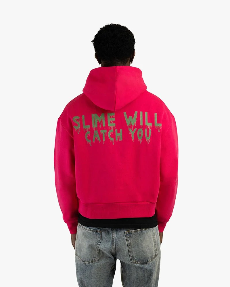 Pink Cropped Hoodie | Dripping Slime Head Graphic - Image 4