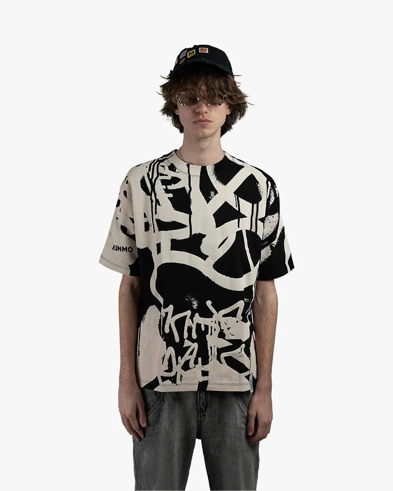 Black Oversize Tee | Bold Tagging Lines Graphics