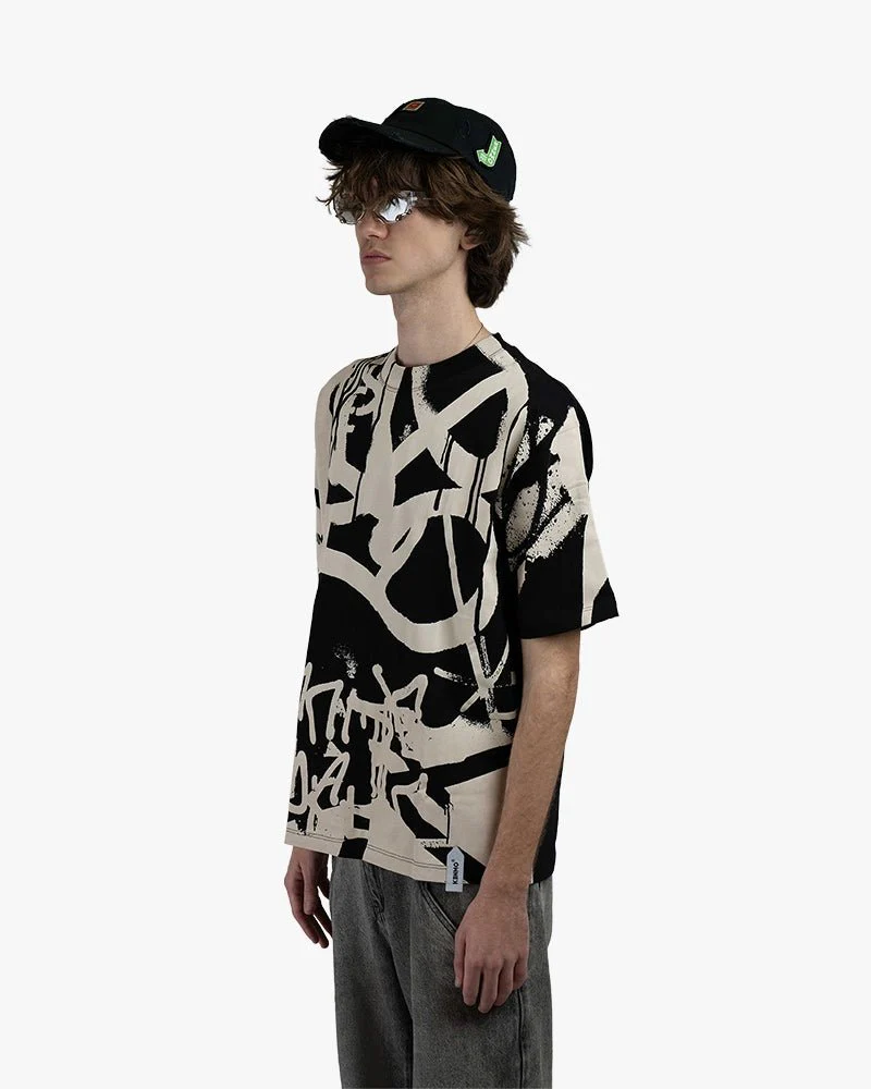 Black Oversize Tee | Bold Tagging Lines Graphics - Image 2