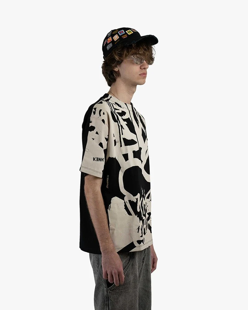 Black Oversize Tee | Bold Tagging Lines Graphics - Image 3