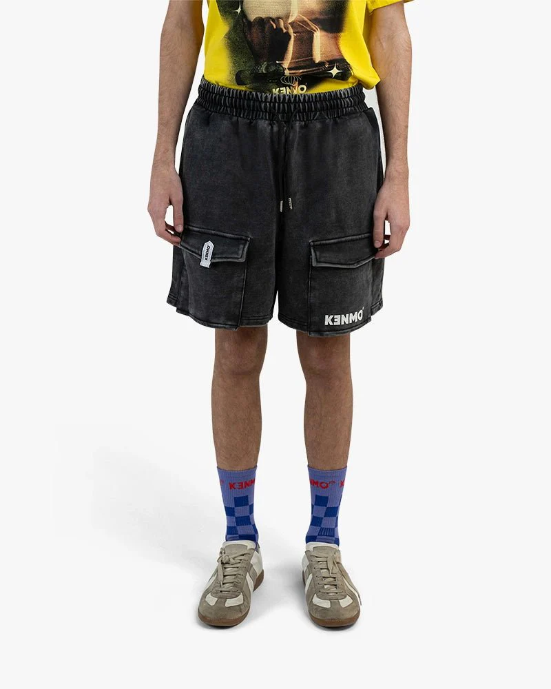 Black Cargo Shorts | Washed With Large Front Pockets