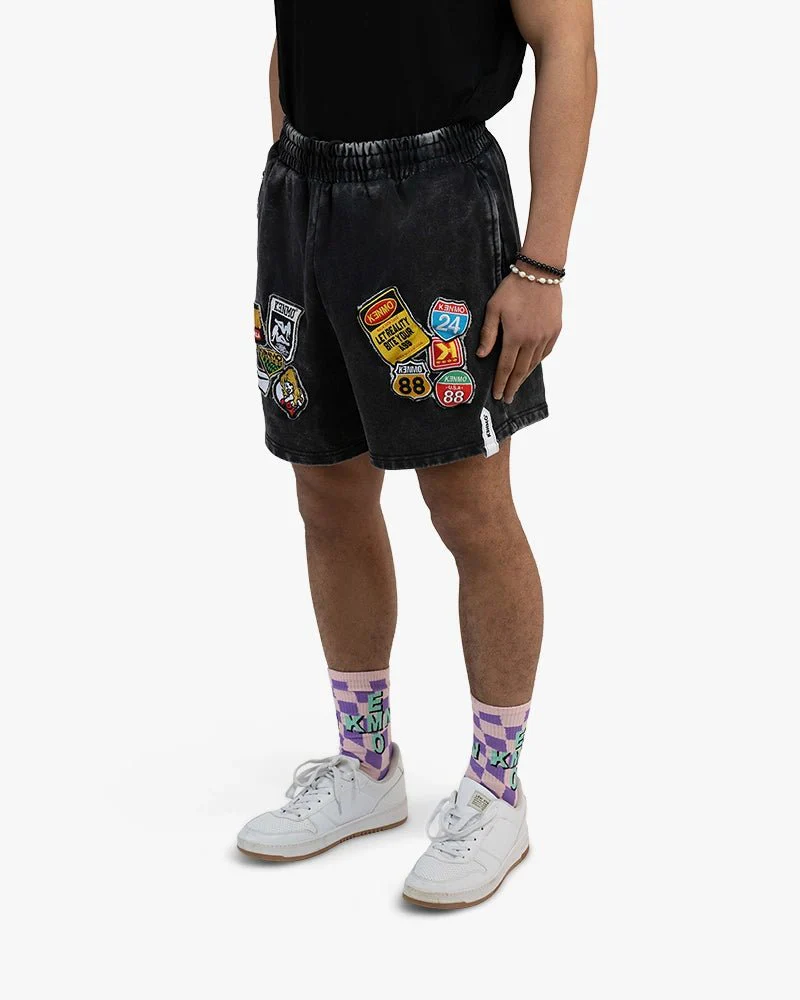 Black Washed Shorts | Kenmo Patches On Both Legs - Image 2
