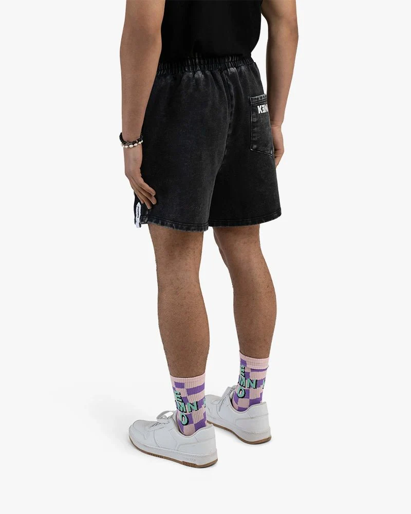 Black Washed Shorts | Kenmo Patches On Both Legs - Image 4