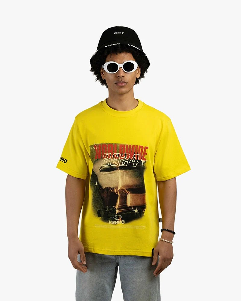 Yellow Oversize Tee | Bold Worldwide Graphic